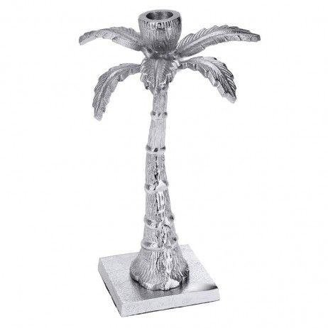 Castiçal Prata Palmeira Banan de Alumínio 26 cm - Castiçais e porta-velas