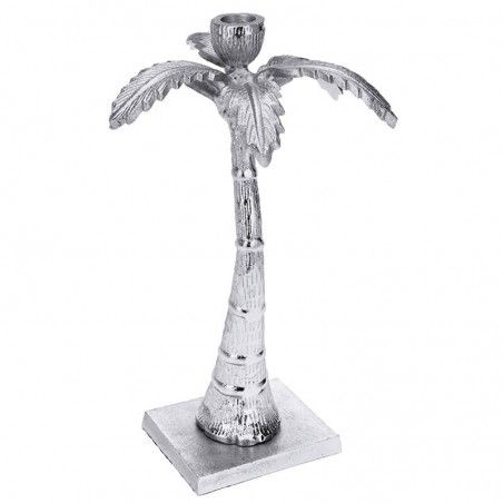 Castiçal Prata Palmeira Banain de Alumínio 32 cm - Castiçais e porta-velas