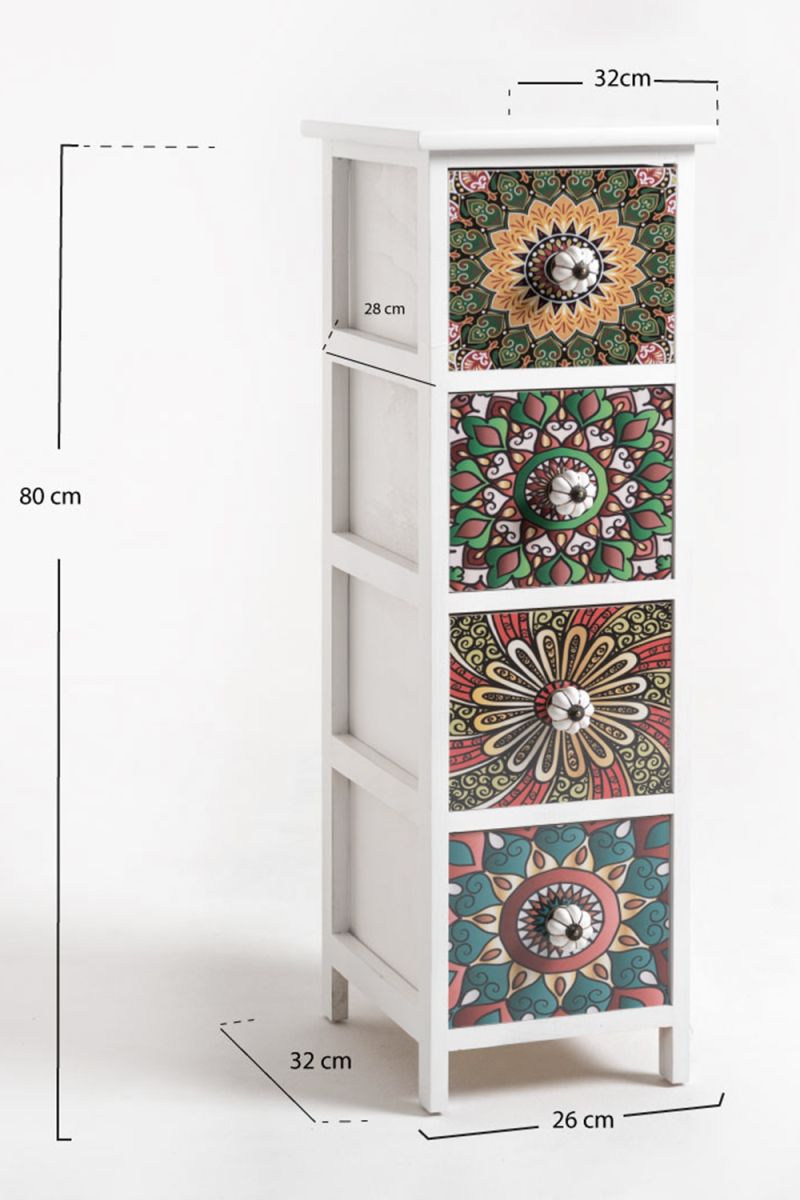Cómoda Estreita Mosaiko 4 Gavetas Cómoda Estreita Mosaiko 4 Gavetas